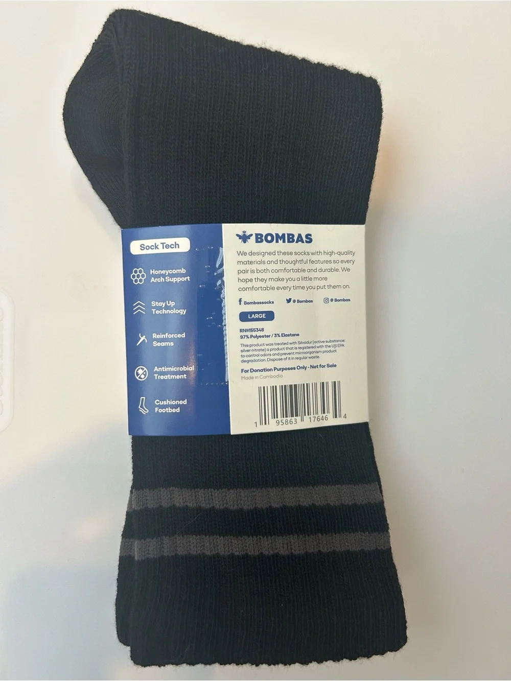 NIP Bombas Black Crew Socks - Large (Two Pairs)